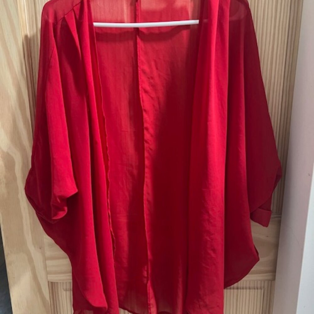 Unbranded Kimono Women S Red Good Sheer Open Front Lightweight Half Sleeve